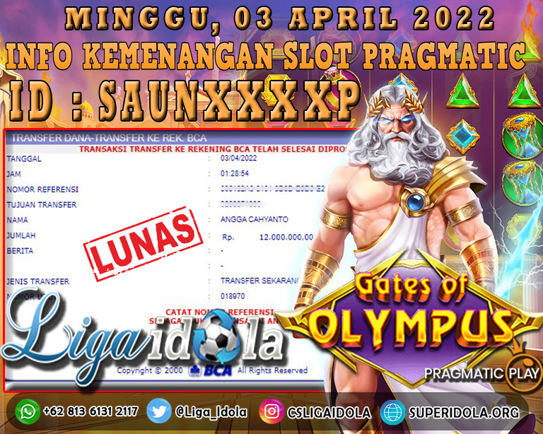 JACKPOT DI GAME GATES OF OLYMPUS 03 APRIL 2022